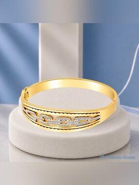 Prism Aura Bracelet | Gold Crystal Link Bangle | 18K Gold Plated